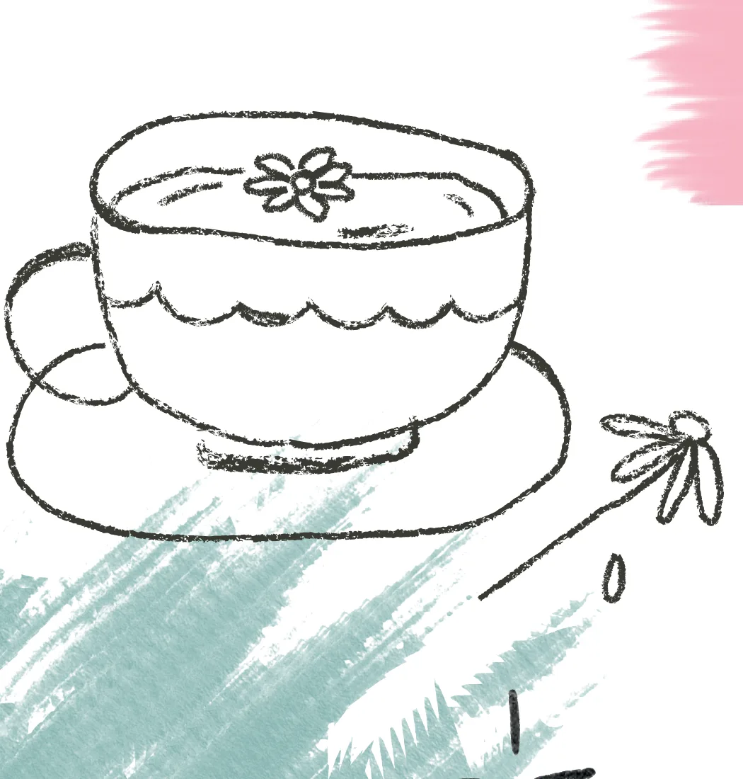 Dibujo a lápiz de una taza con una flor en la espuma