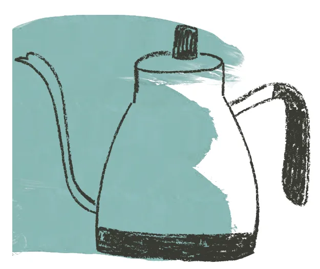 Dibujo a lápiz de una tetera de cuello largo